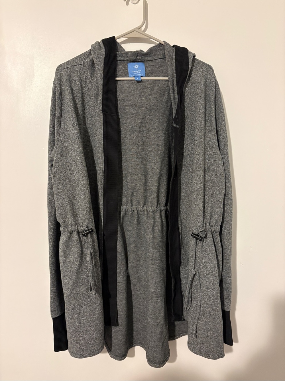 Simply Vera Vera Wang Grey Hooded Open-Front Jacket with Black Trim